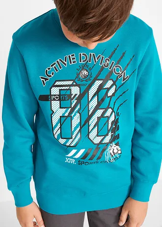 Mikina (2 ks v balení) z čisté organické bavlny • černá + tmavě tyrkysová s grafickým potiskem • bonprix obchod