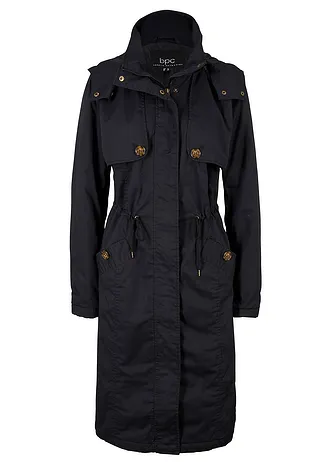 Trenchcoat long à capuche, cintré, légèrement doublé • noir • Boutique bonprix
