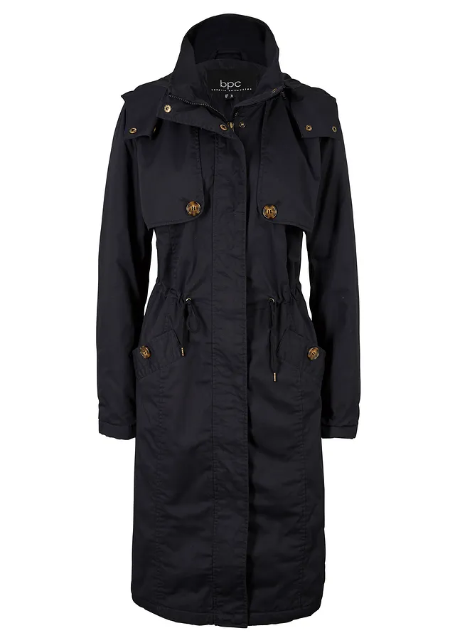 Trenchcoat long à capuche, cintré, légèrement doublé • noir • Boutique bonprix