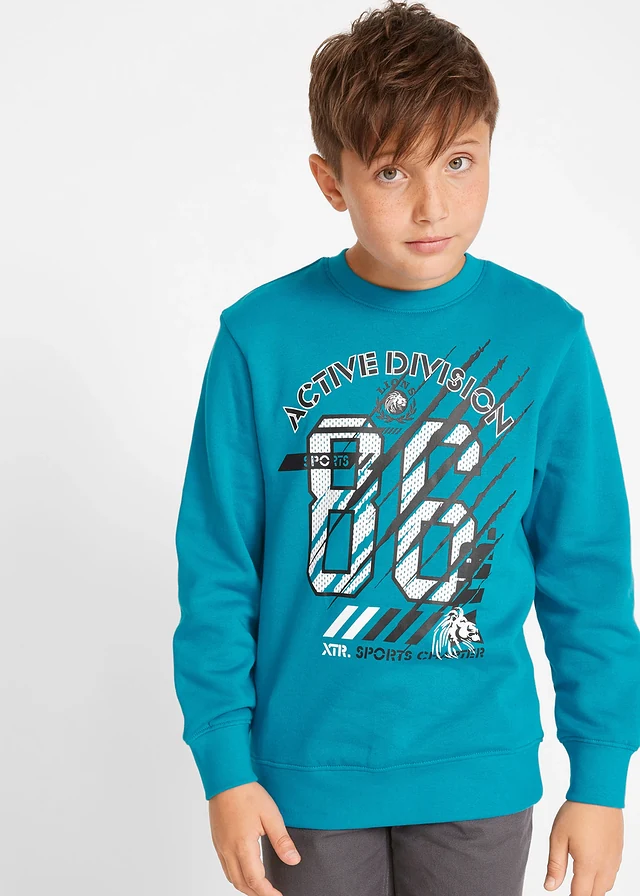 Lot de 2 sweat 100% coton, Couleur: noir + turquoise foncé graphique