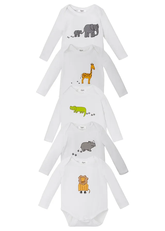 Baby rompertje met lange mouwen (set van 5) van biologisch katoen, Kleur: wit