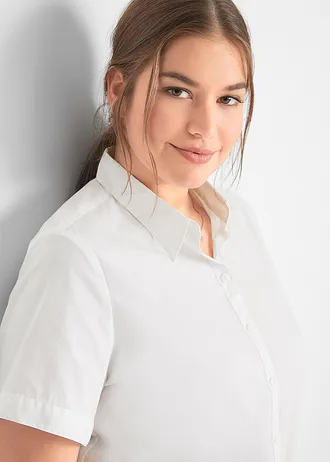 Stretch blouse van een katoenmix met korte mouwen, Kleur: wit
