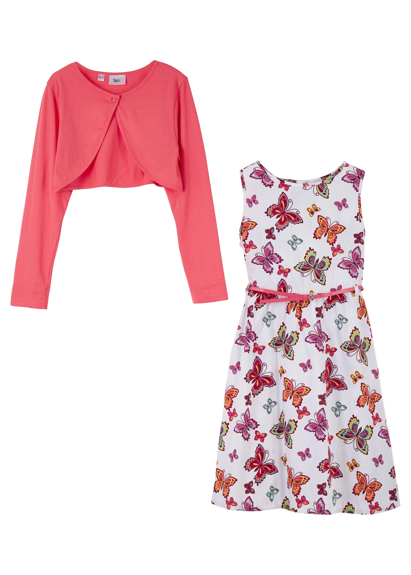 Meisjes jurk, riem en bolero (3-dlg. set) • wit-lichtpink • bonprix online shop