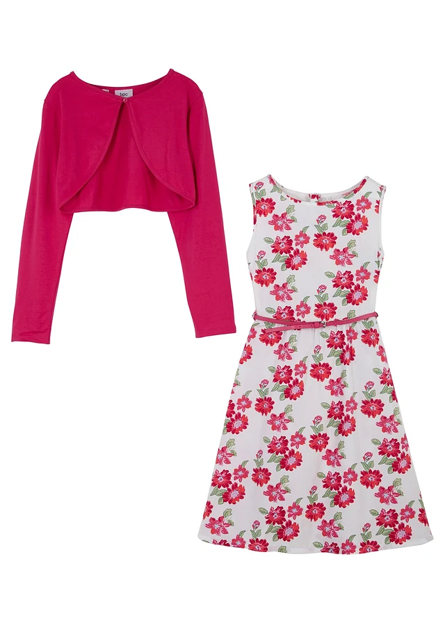 Jurk, riem en bolero (3-dlg. set) • wit-donkerpink gebloemd • product-page.page-title-suffix