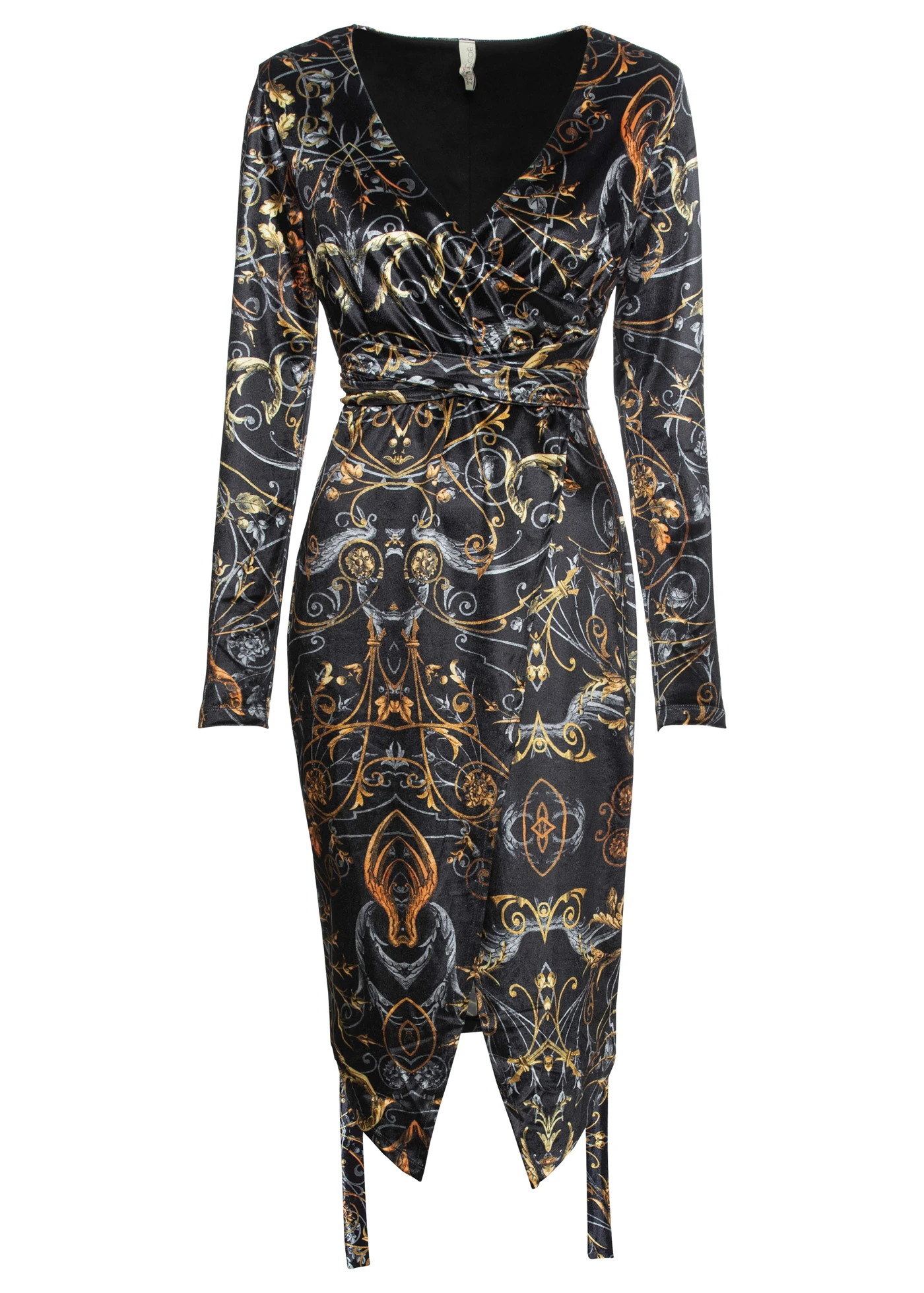 Fluwelen wikkeljurk met dessin • zwart gedessineerd • bonprix online shop