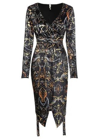 Fluwelen wikkeljurk met dessin • zwart gedessineerd • bonprix online shop