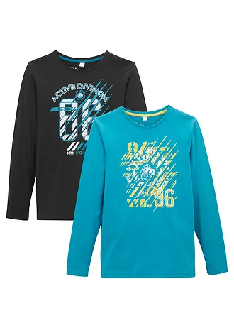 Triko s dlouhým rukávem, z čisté organické bavlny (2 ks v balení), barva: černá + tmavě tyrkysová