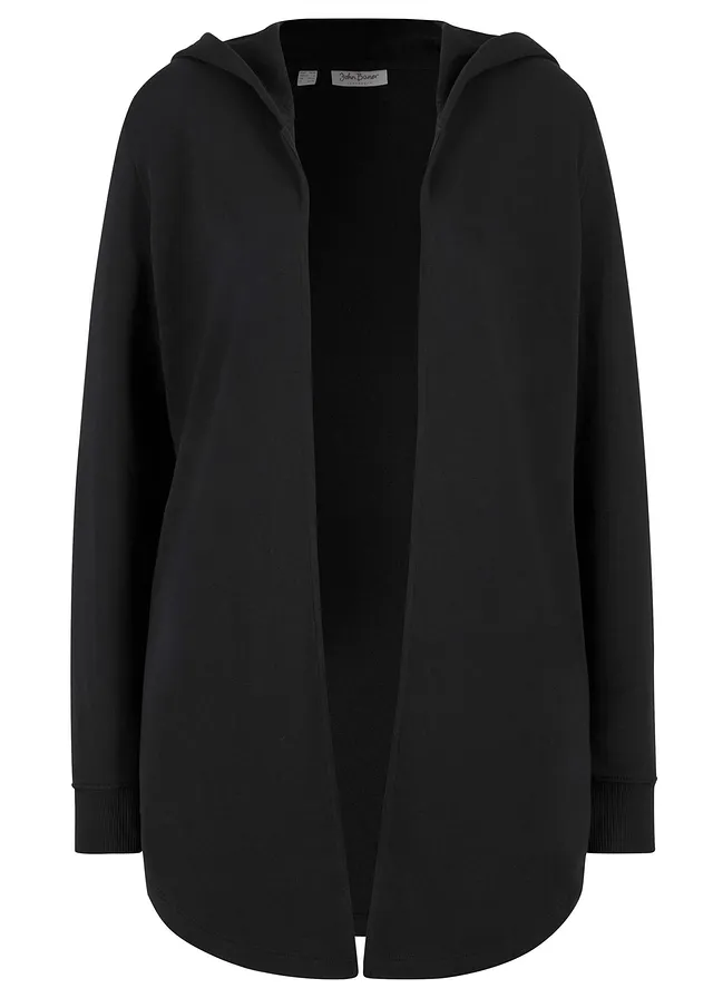 Lang sweatvest in een katoenmix, Kleur: zwart