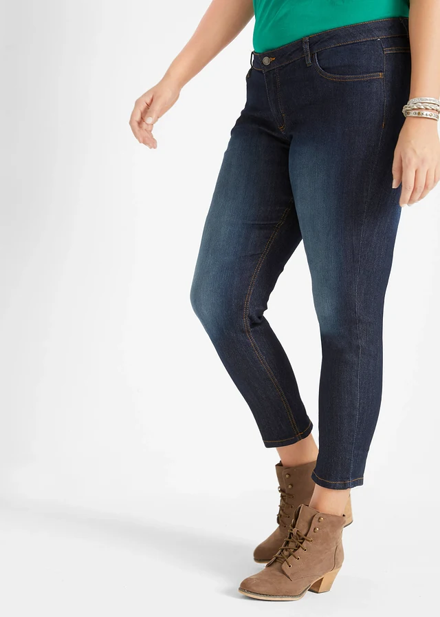 Slim fit jeans mid waist, cropped, Kleur: donkerblauw used