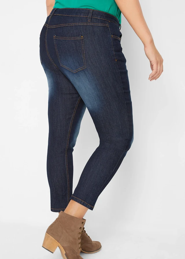 Cropped džíny Slim Fit Mid Waist, barva: tmavě modrá used