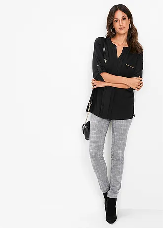 Tuniekblouse van soepele viscose, Kleur: zwart