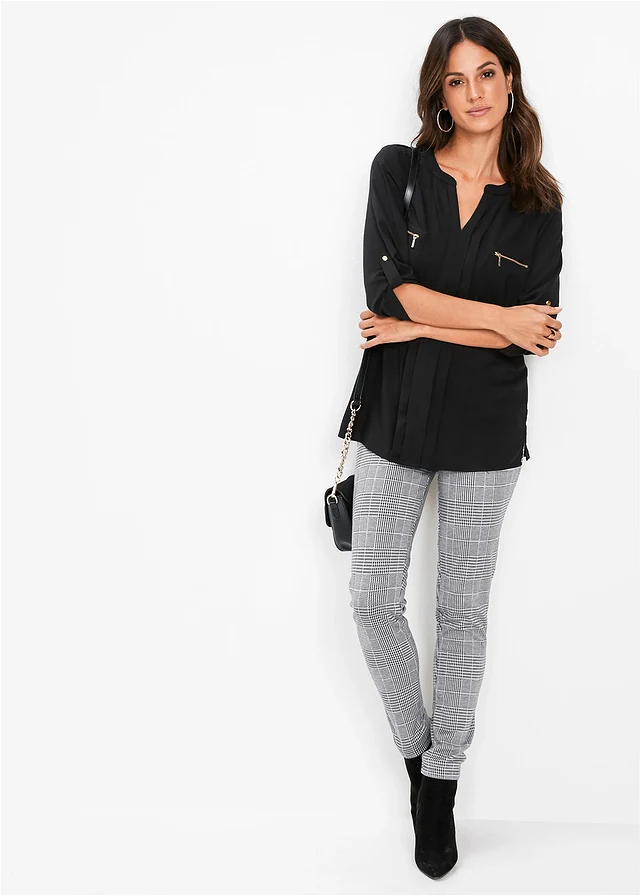 Tuniekblouse van soepele viscose, Kleur: zwart