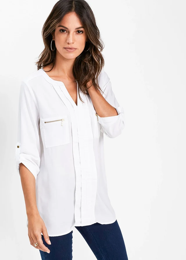 Blouse en viscose fluide, Couleur: blanc