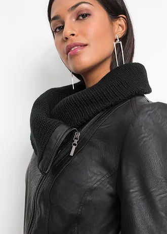 Imitatieleren jas met sjaalkraag • zwart • bonprix online shop