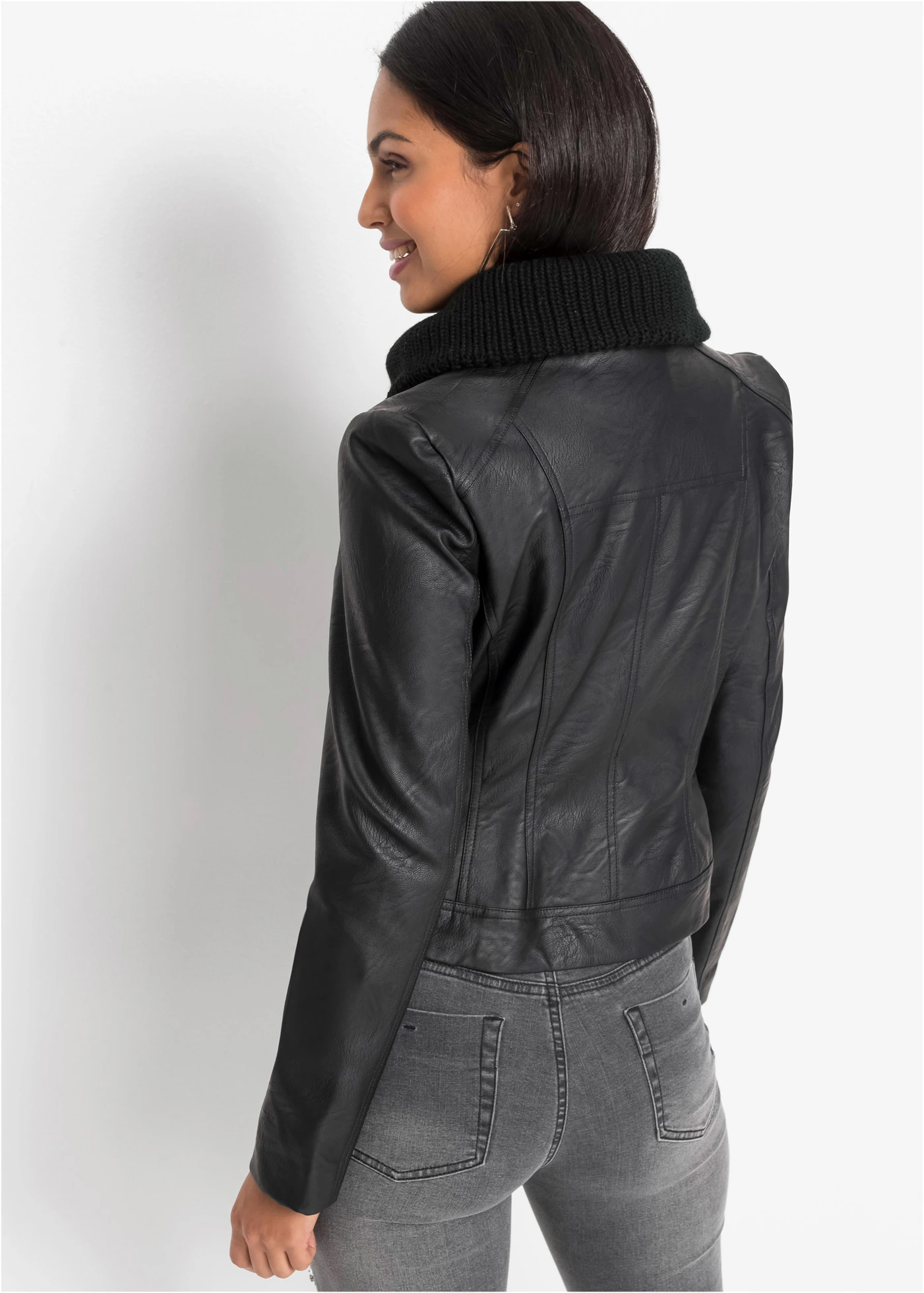 Blouson enduit à col châle • noir • Boutique bonprix