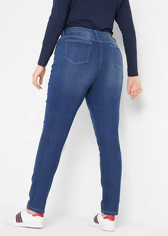 Slim jeans mid waist, stretch, Kleur: blauw denim used