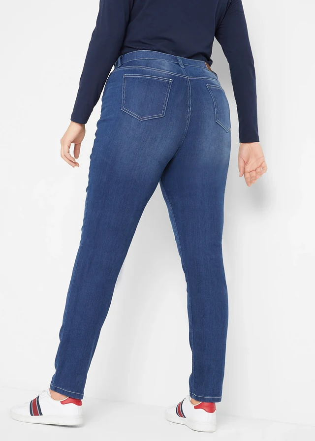 Jean slim taille mi-haute, extensible, Couleur: bleu used