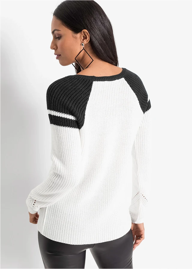Trui met knopen, Kleur: zwart/wit