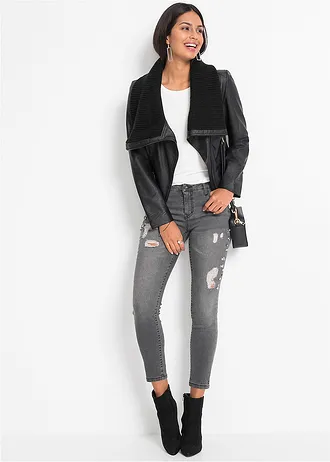 Imitatieleren jas met sjaalkraag • zwart • bonprix online shop