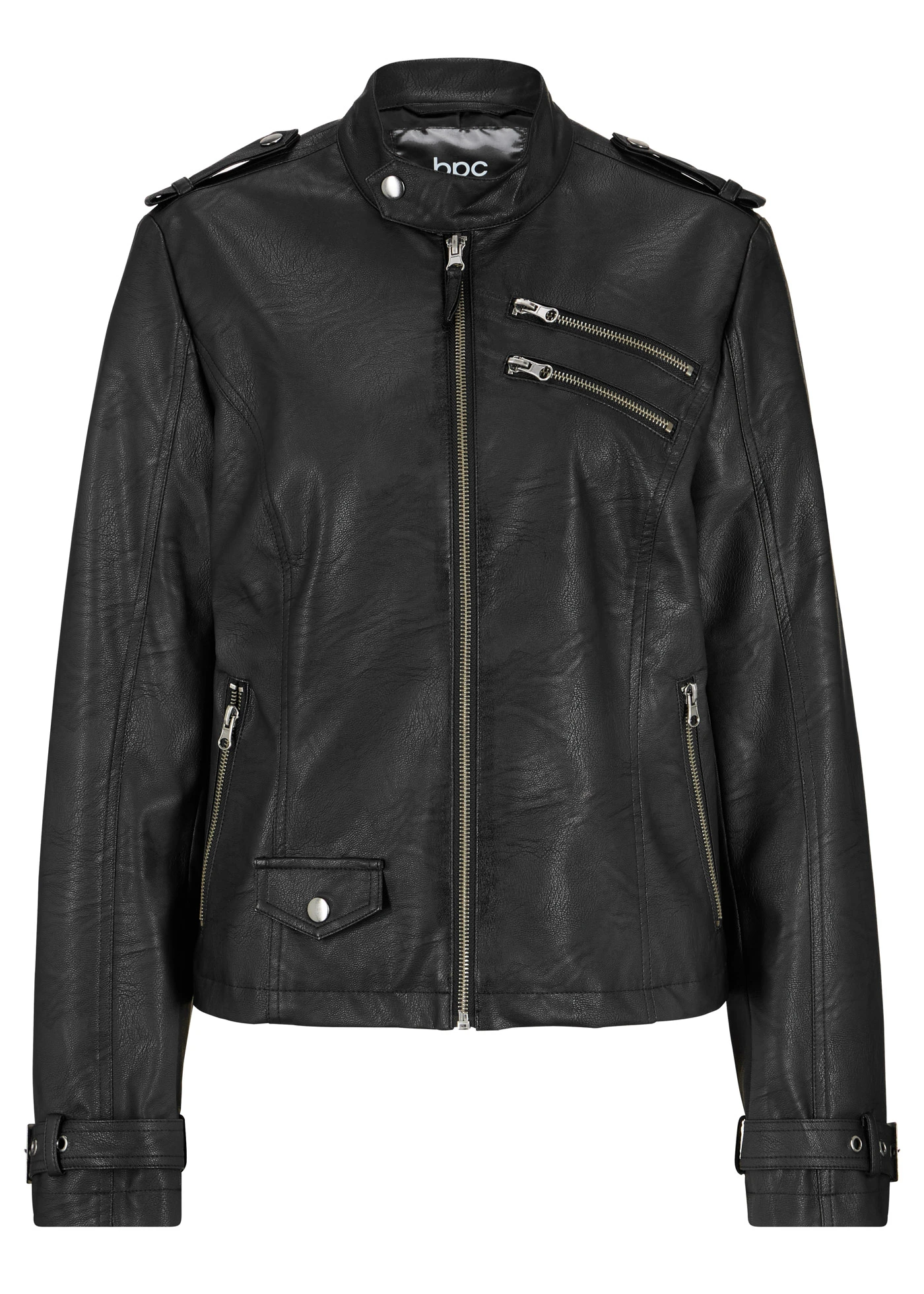 Műbőr motoros dzseki cipzárokkal • fekete • bonprix áruház