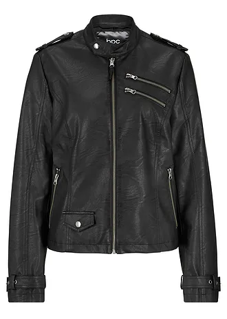 Műbőr motoros dzseki cipzárokkal • fekete • bonprix áruház