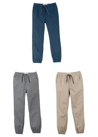 Chlapecké kalhoty s elastickým lemem (3 ks v balení) • tmavě modrá + písková + kouřově šedá • bonprix obchod