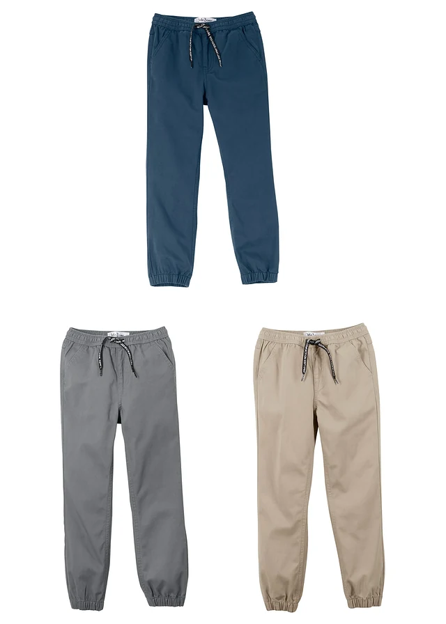Lot de 3 pantalons à taille élastique, Regular Fit • bleu foncé + sable + gris fumée • product-page.page-title-suffix