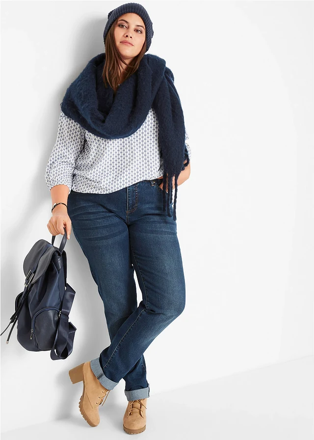 Stretch jeans high waist, straight, Kleur: donkerblauw used