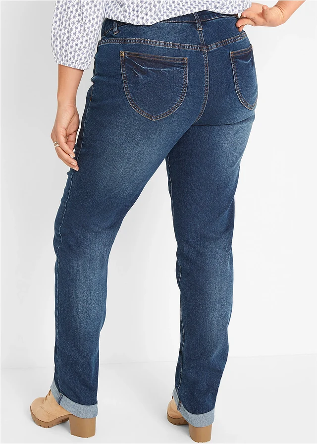 Stretch jeans high waist, straight, Kleur: donkerblauw used