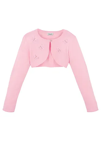 Dívčí pletené bolero s aplikacemi motýlů • pudrově růžová • bonprix obchod