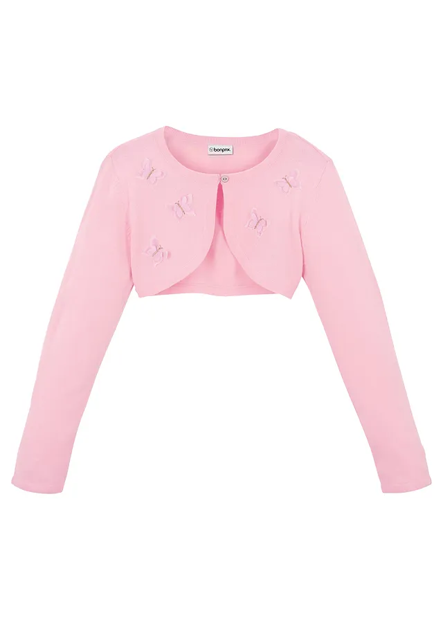Dívčí pletené bolero s aplikacemi motýlů • pudrově růžová • bonprix obchod