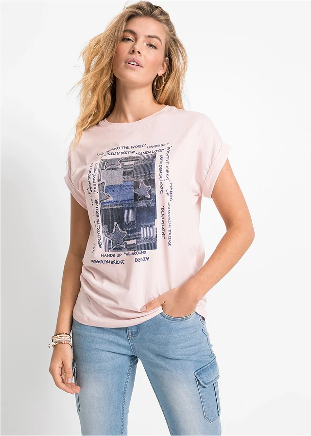 Shirt met print, Kleur: zacht roze
