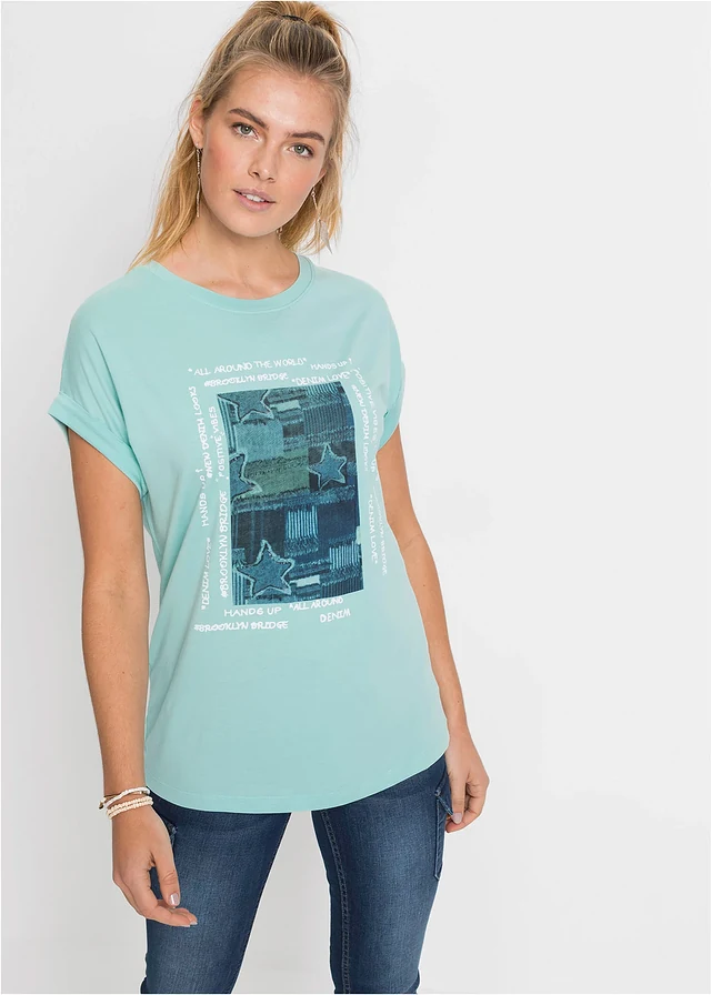 T-shirt doux en viscose mélangée, Couleur: turquoise pastel