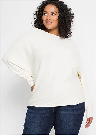 Oversized žebrovaný svetr, barva: krémově bílá