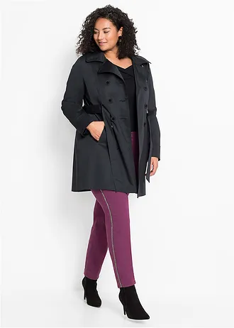 Trenchcoat van katoen, Kleur: zwart