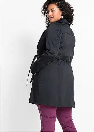 Trenchcoat van katoen, Kleur: zwart