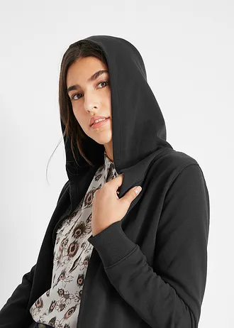 Długa bluza dresowa z mieszanki bawełny • czarny • sklep bonprix