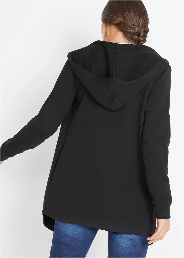 Lang sweatvest in een katoenmix, Kleur: zwart