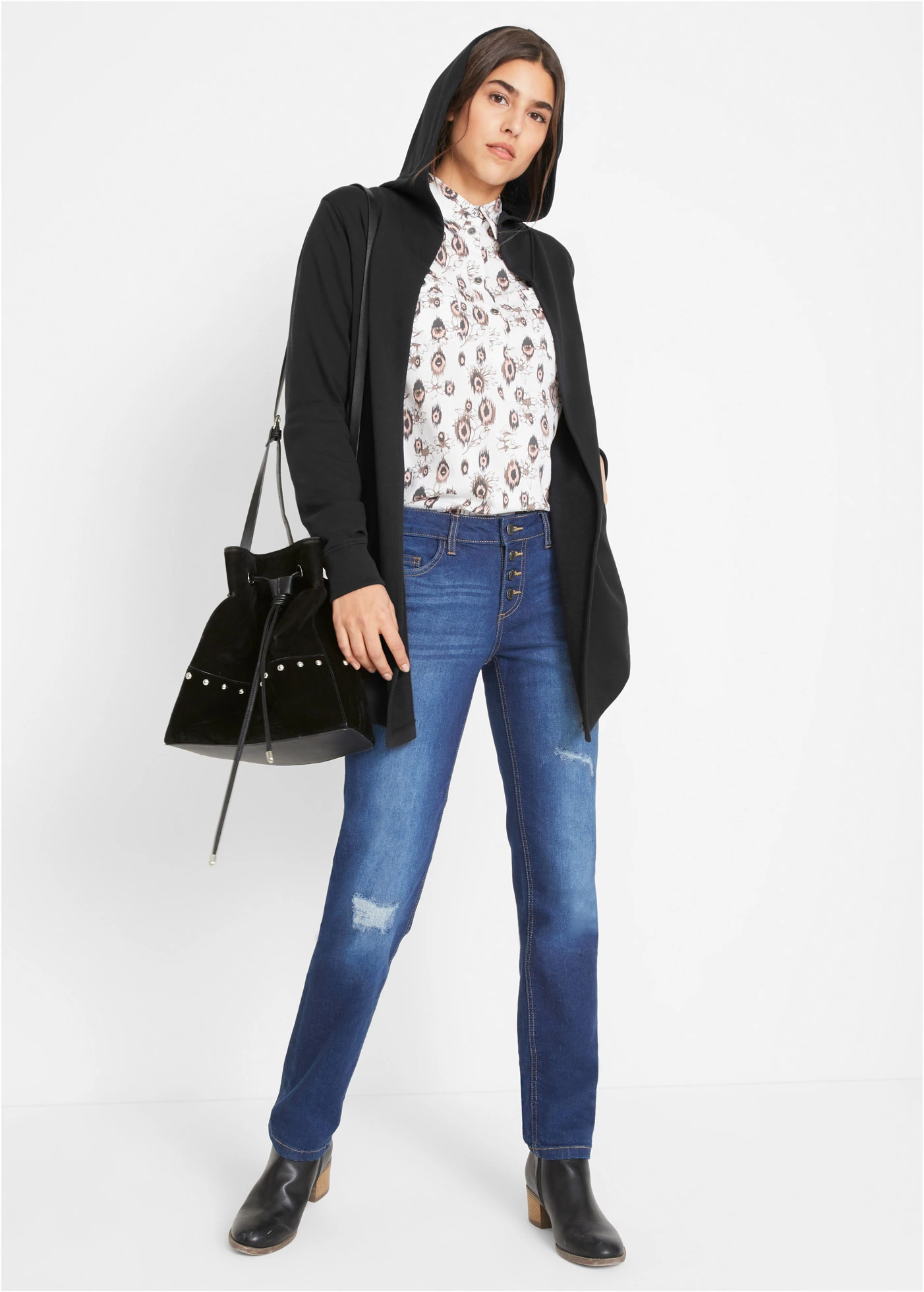 Gilet long et ouvert en sweat • noir • Boutique bonprix