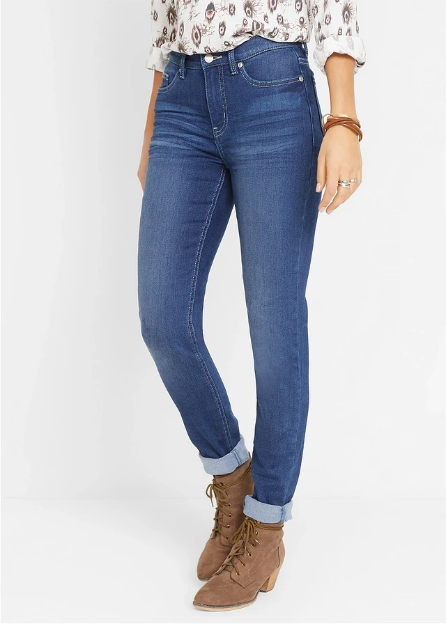 Slim sztreccsfarmer, Mid Waist, szín: kék, használt hatású