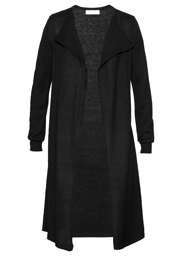 Long gilet en maille de coton mélangé • noir • Boutique bonprix