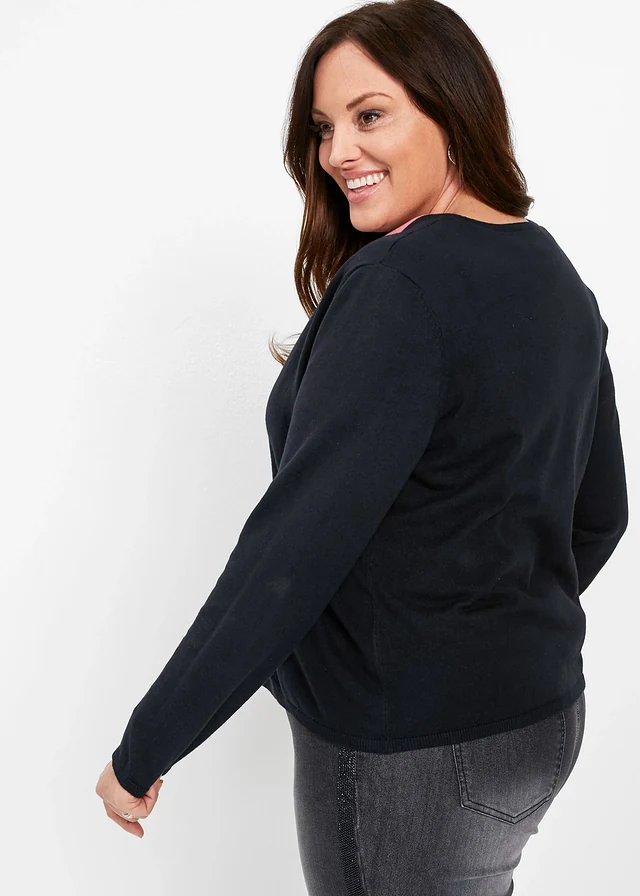 Gilet simple en fine maille, Couleur: noir
