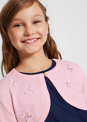 Dívčí pletené bolero s aplikacemi motýlů • pudrově růžová • bonprix obchod