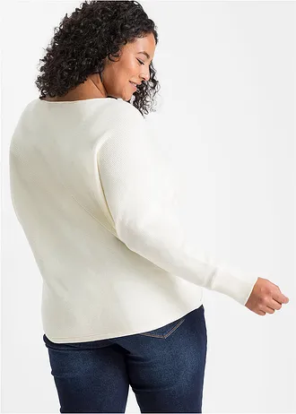 Oversized žebrovaný svetr, barva: krémově bílá