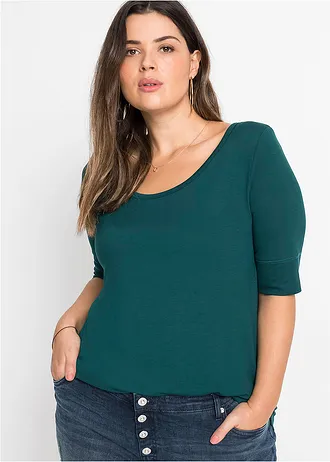 T-shirt doux en viscose extensible, Couleur: vert profond