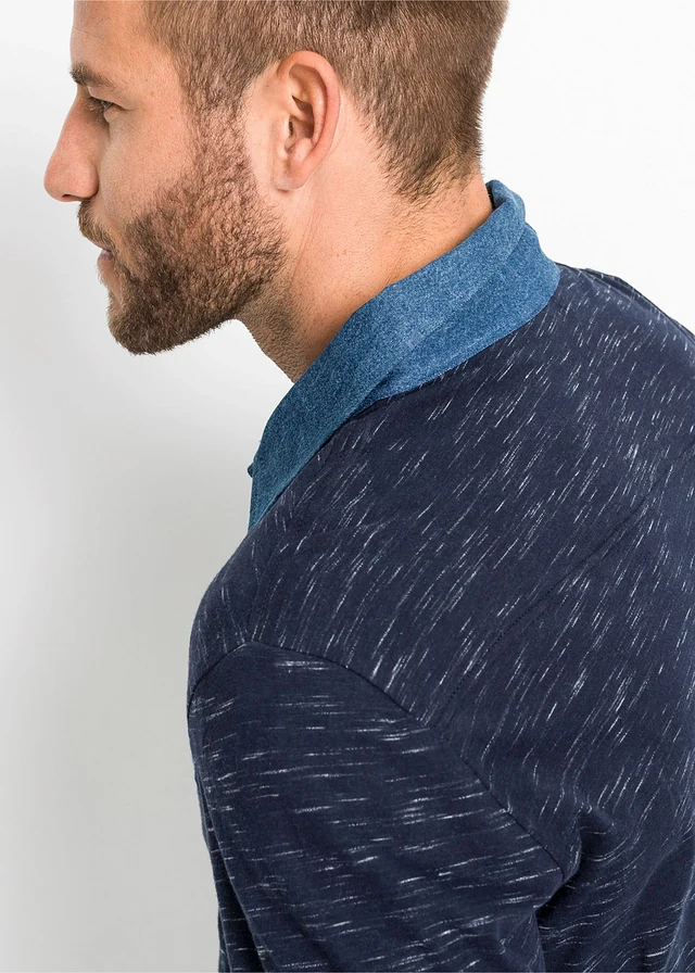 Polo manches longues 100% coton • bleu foncé chiné • product-page.page-title-suffix
