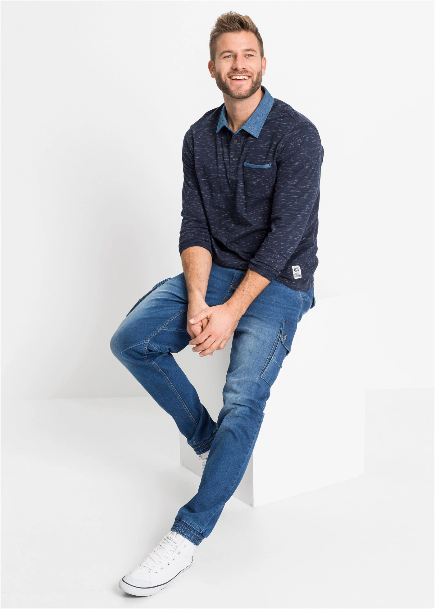 Poloshirt van puur katoen • donkerblauw gemêleerd • bonprix online shop