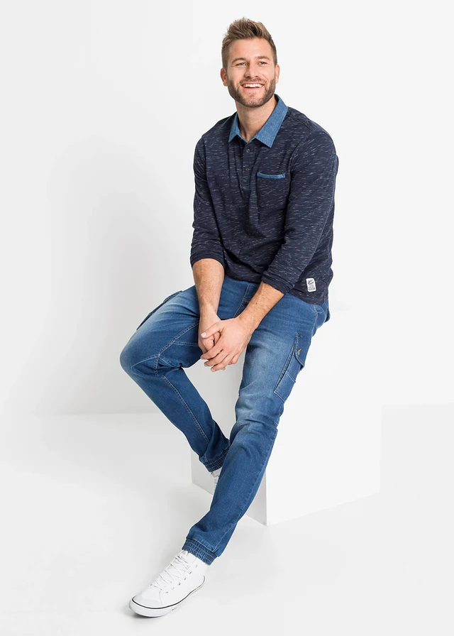 Polo manches longues 100% coton • bleu foncé chiné • product-page.page-title-suffix