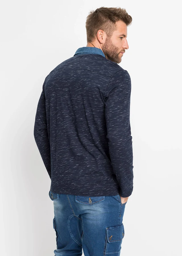 Polo manches longues 100% coton • bleu foncé chiné • product-page.page-title-suffix