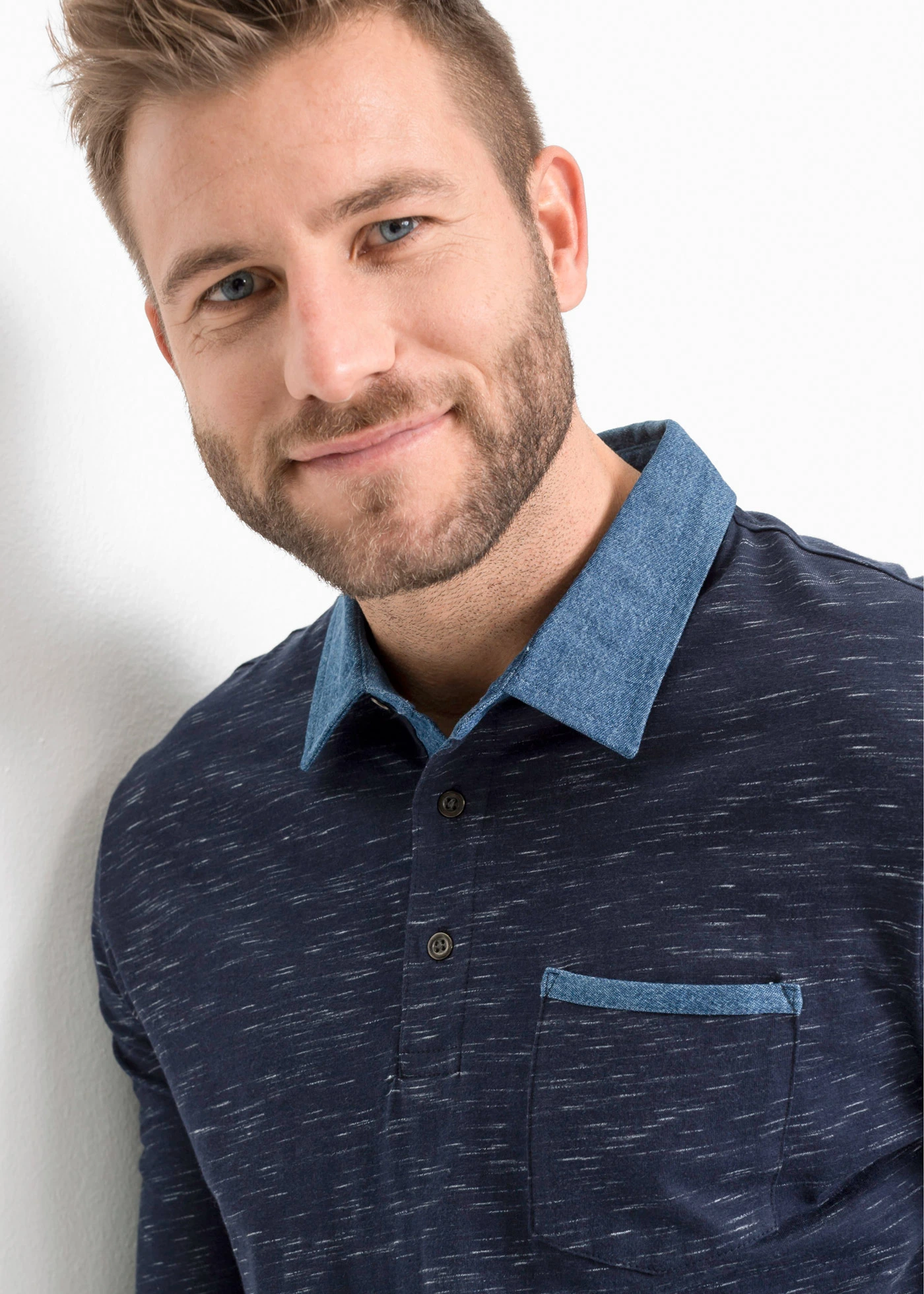 Poloshirt van puur katoen • donkerblauw gemêleerd • bonprix online shop